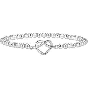 Beaded Stretch Handmade Ball Bracelets - Knot Heart Silver